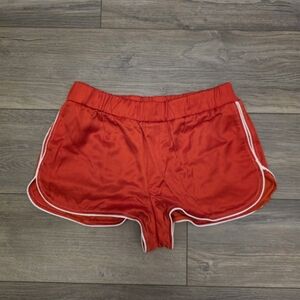 Zara Red Track Style Dolphin Hem Shorts with White Trim Size Small
